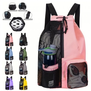 Mesh Beach Backpack Swimming Waterproof Drawstring Bag-HPGG80289