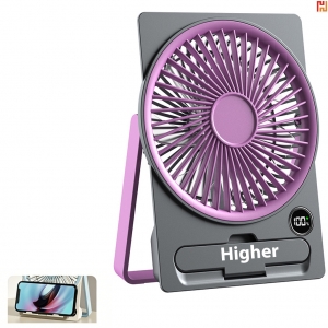 Style Rechargeable Desk Fan with Digital Display & Phone Stand-HPGG80468