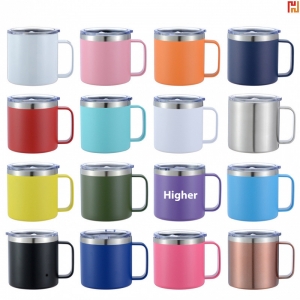 14oz  Stainless Steel Camp Mug With Handle & Clear Lid-Hi-Asa1013