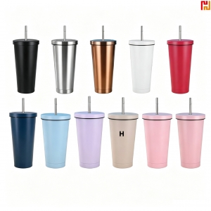 Stainless Steel Tumbler with Metal Straw-Hi-Jinny1012