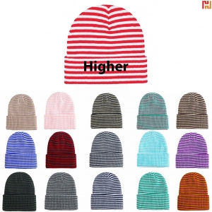 Striped Cuffed Acrylic Knit Beanie-Hi-Jinny1010